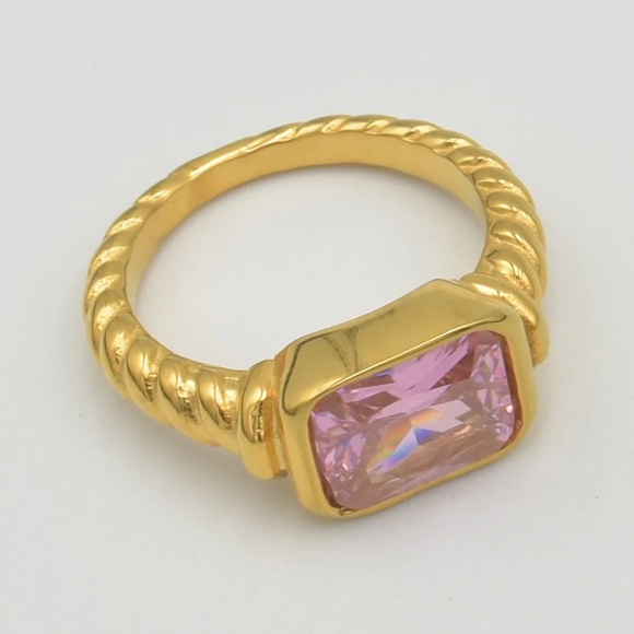 18K Gold Plated Pink zircon Crystal Ring*Pink Sapphire*Cubic Zirconia CZ*JD - Picture 4 of 6